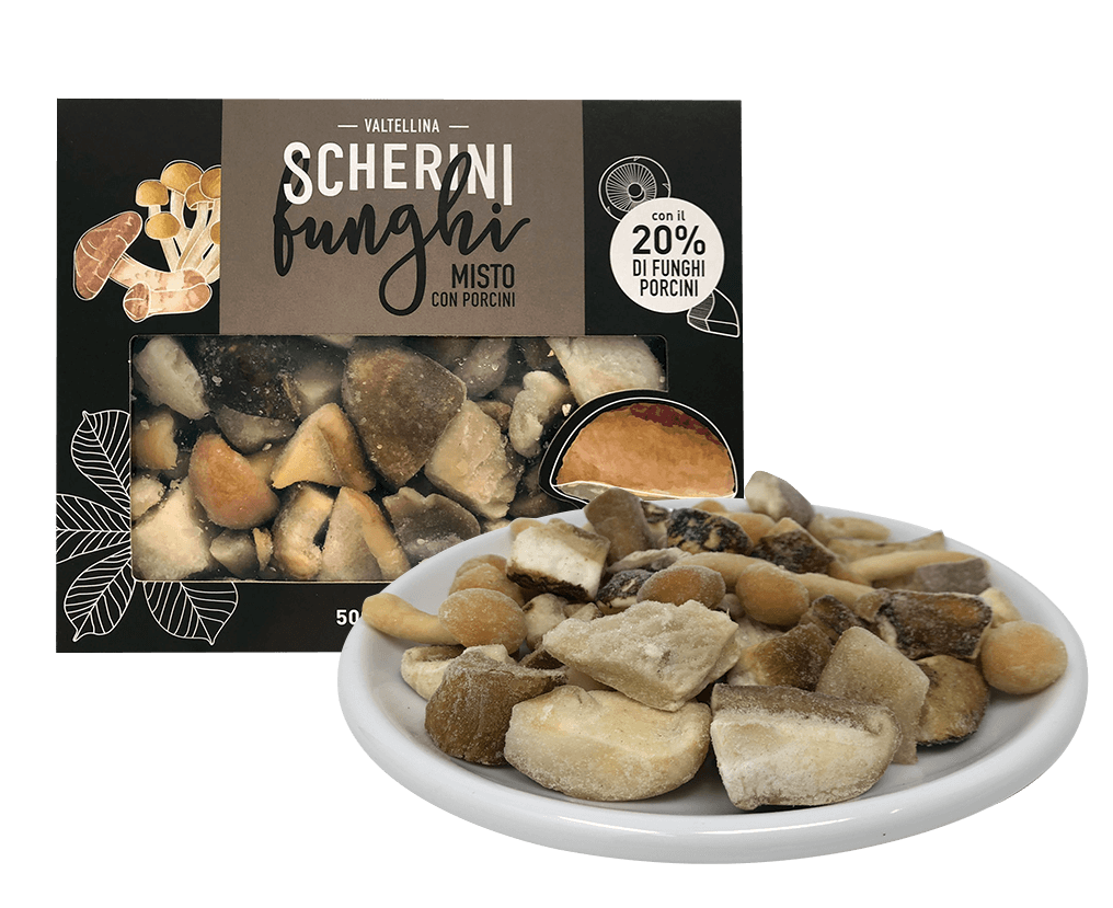 Mixed cultivated and wild frozen mushrooms